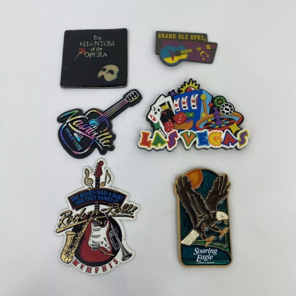 Lot Of 6 VTG 90’s Music/Entertament Location Collectible Kitchen Magnets